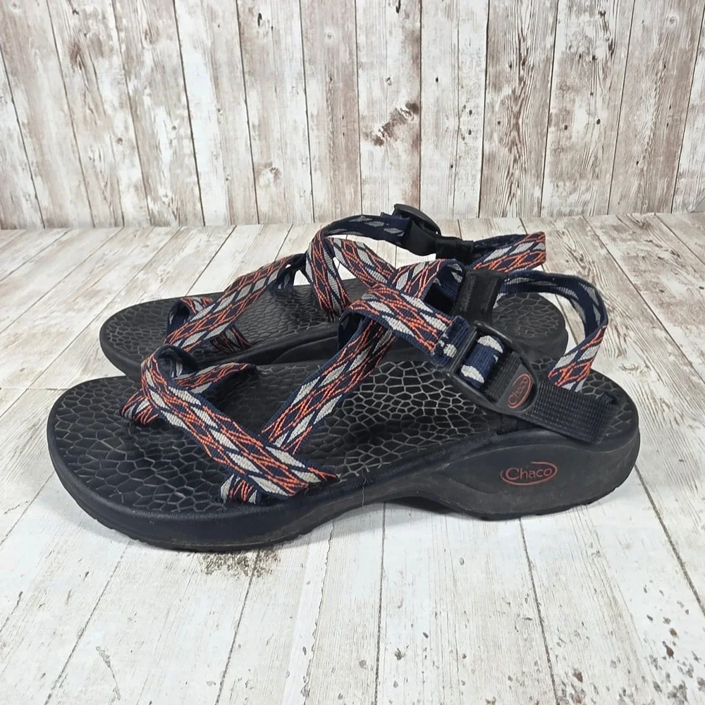 Chaco‎ Z/Cloud 2 Mens Sandals Size 11 Navy Orange Geometric Toe Loop Hiking